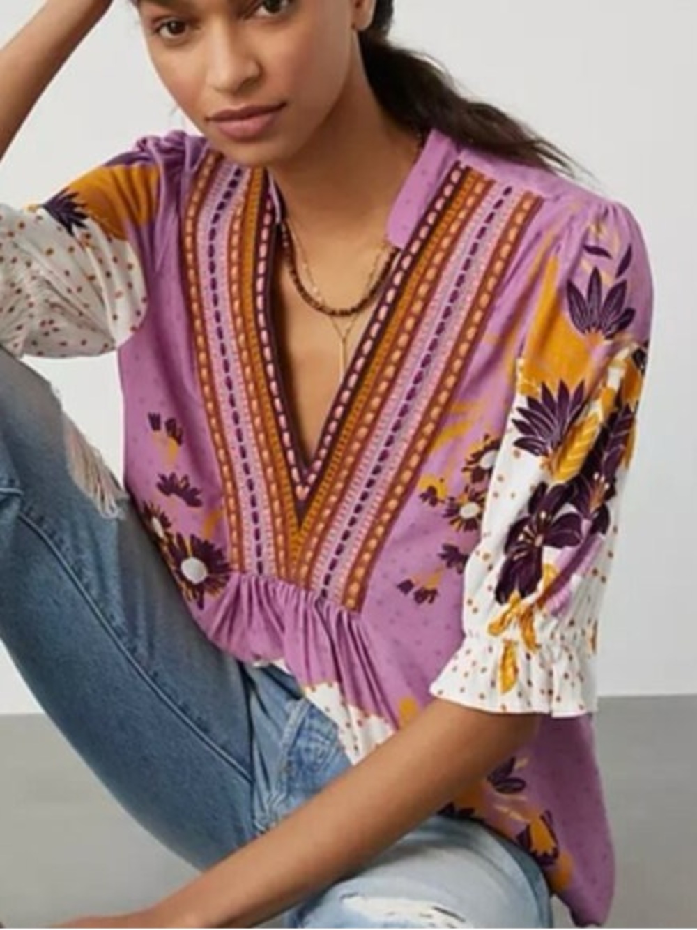 Bl^nk London by Anthropologie Stephanie Bohemian Embroidery Top
